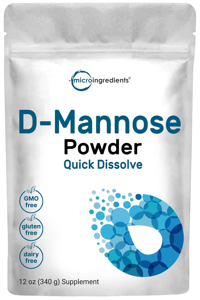 Micro Ingrédients D Poudre de mannose, Supplément de mannose pur, Soluble d'eau rapide, Soutien de nettoyage de tract urinaire et santé de la peau, Mannose Premium pour les femmes et les hommes, Vegan Friendly.