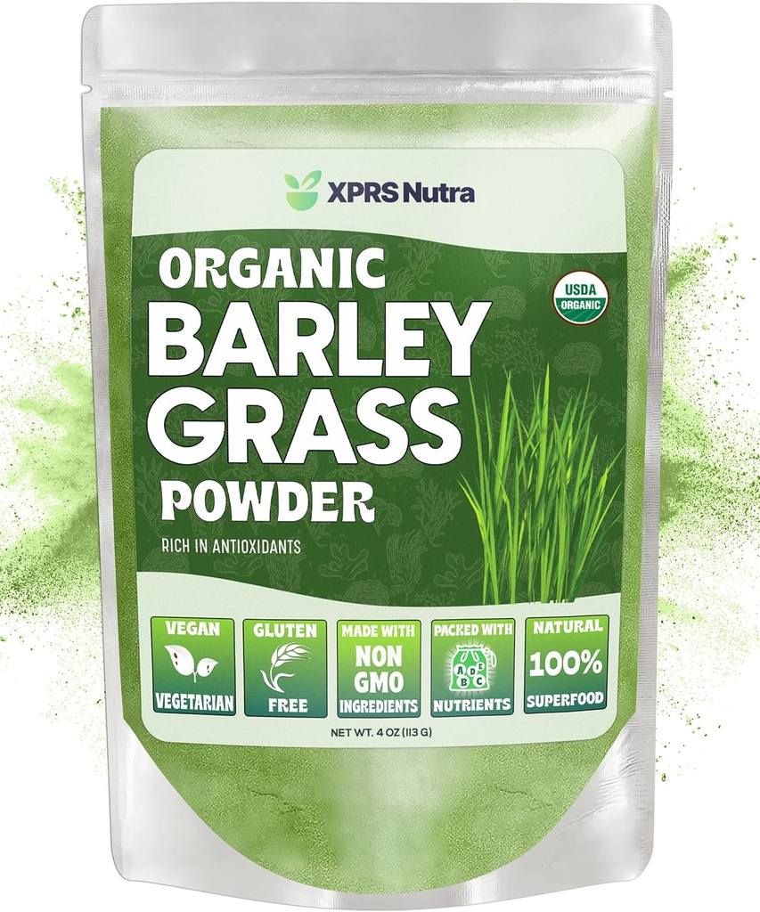 XPRS Nutra Organic Barley Grass Powder - 4 Ounce Premium Barley Powder Rich in Antiossidanti, Aminoacidi e Proteine - Barley Green Superfood per l'immunità