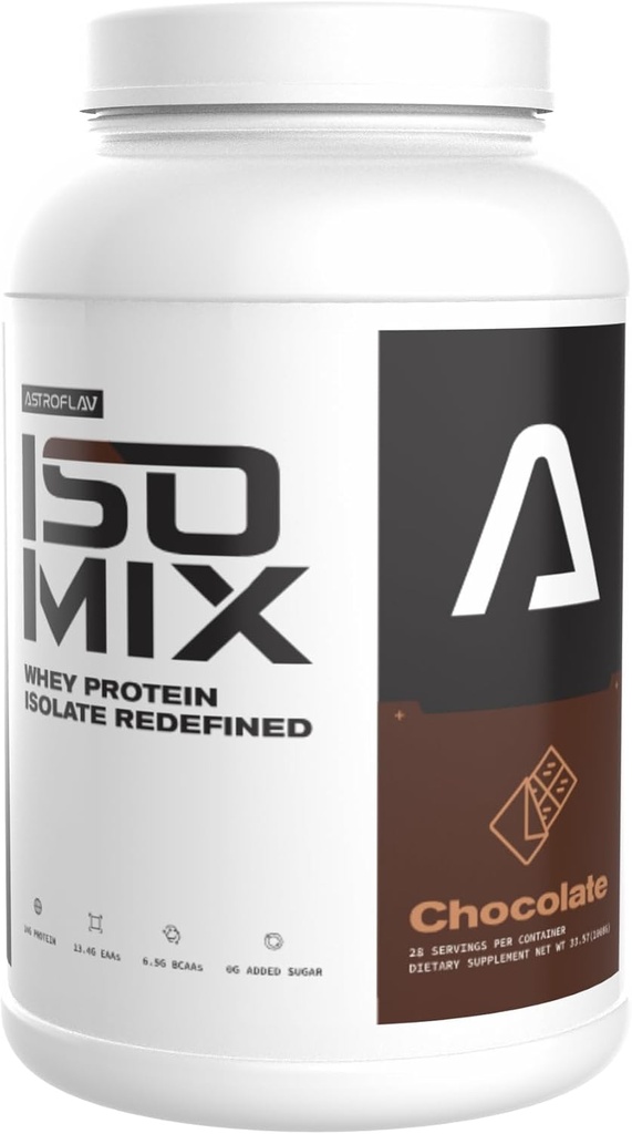 ASTROFLAV IsoMix ha ridefinito la polvere di isolamento delle proteine del siero di latte – 24g Protein, 0g Sugar, Low-Carb, 6.5g BCAA + 13.4g EAA – Premium Muscle Recovery & Lean Muscle Growth Formula, Chocolate