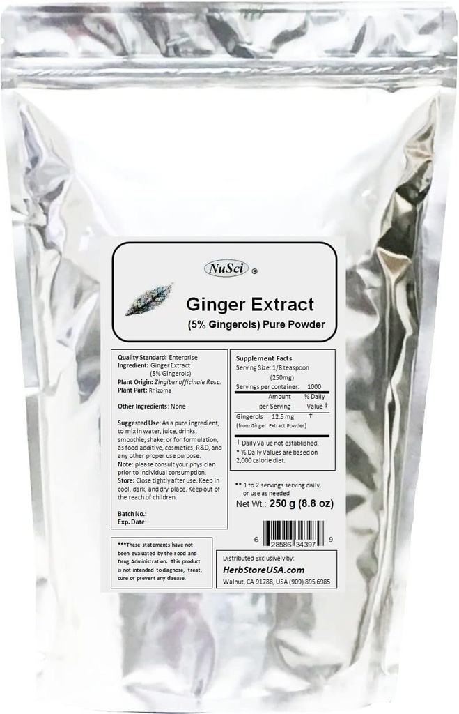 Extrait de racine de gingembre 250g (8,8 oz) Poudre normalisée 5% Gingerols, support Système digestif