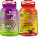 Knochen- und Immununterstützung Bundle - Quercetin 500mg mit Bromelain, Zink, Vitamin C & Organic Ganze Lebensmittel + Pflanzenbasiertes Calcium 500mg, Magnesium, D3, K2 & Turmeric - Vegan, Non-GMO, Clean Label