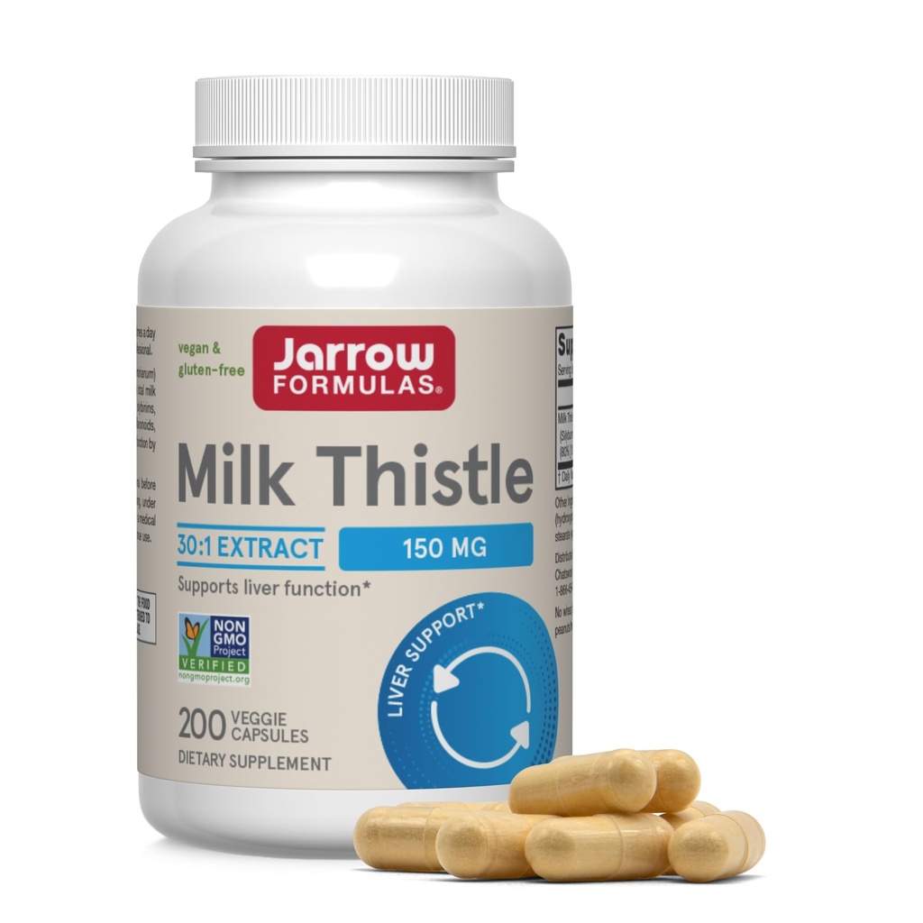 Formules de Jarrow Thistle de lait 150 mg avec 30:1 extrait normalisé de silymarin, supplément alimentaire pour le soutien de la fonction hépatique, 200 capsules de légumes, 66-200 jours d'approvisionnement