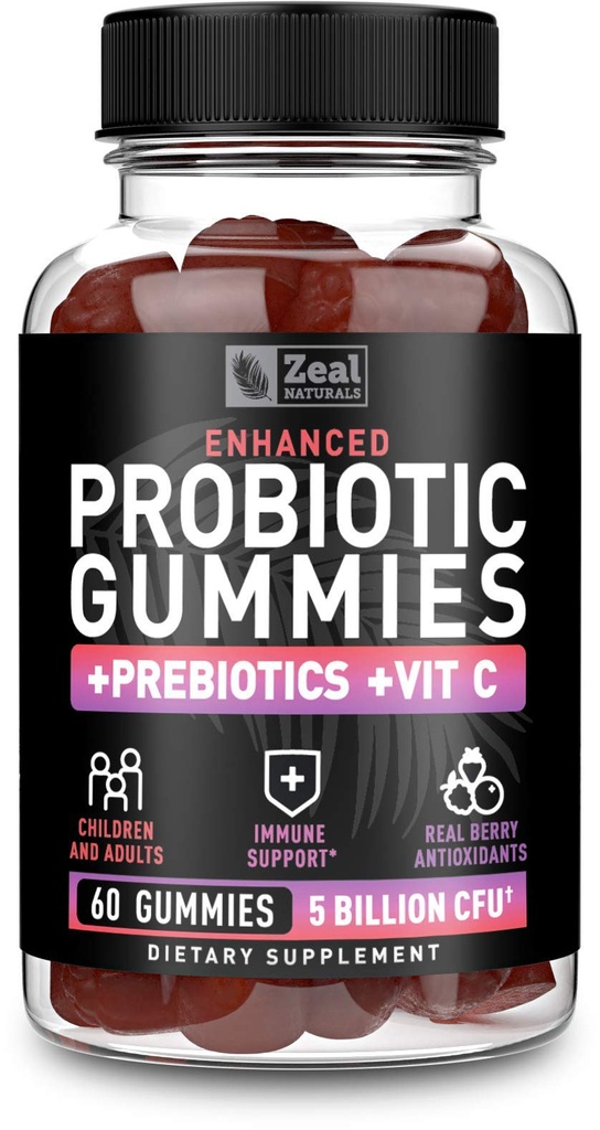 Gummies probiotiques pour les adultes et les enfants (60 comtes) 5 milliards UFC avec antioxydants biologiques de baies et vitamine C pour le soutien immunitaire et la digestion gomme- Prébiotiques et probiotiques pour les femmes Gummies