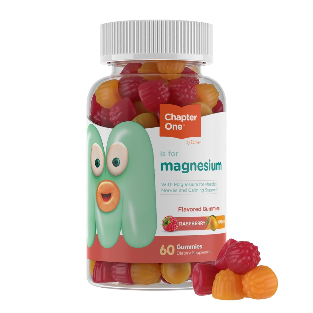 Capitolo Uno Magnesio Gummie, Grande Magnesio Degustante per Bambini, Calma Bambini Magnesio, Magnesio Gummies per Donne e Uomini, Lampone e Mango Aromaed, Kosher Certificata, (60 Gummies Aromatizzati)