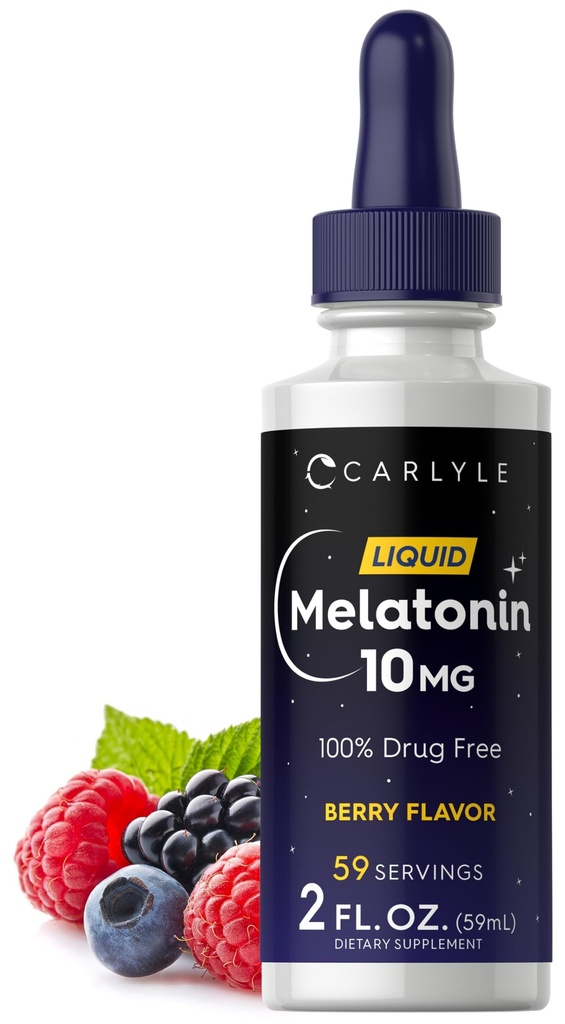 Carlyle Melatonin 10mg | 2 fl oz Liquid Drops | Berry Flavor | für Erwachsene | Non-GMO, Vegetarische Ergänzung