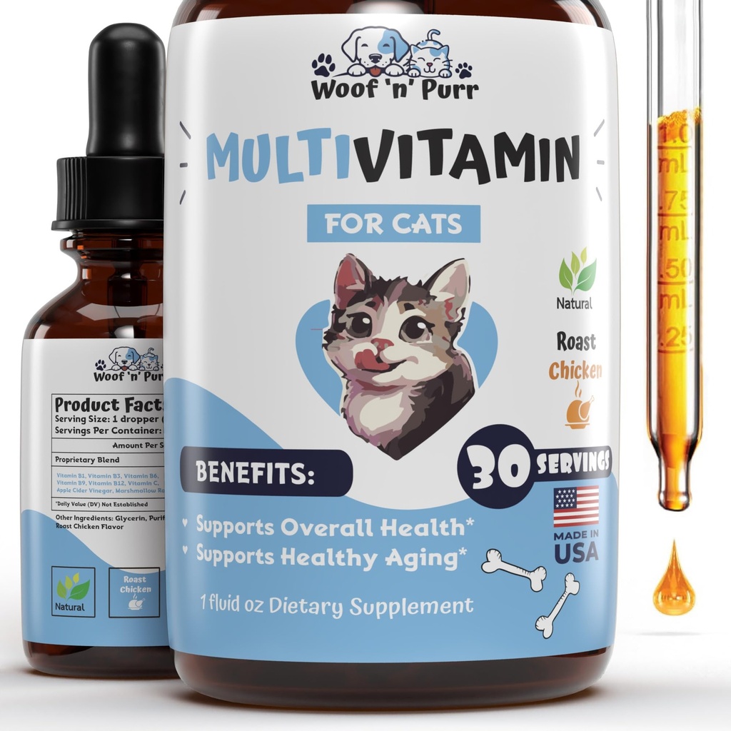 Cat Multivitamin - Promuove la pelle sana & Coat, supporto congiunto, Longevità & More - Vitamine Cat - Integratori di Gatto & Vitamine - Vitamine Cat per Gatti Indoor - Vitamine Kitten - Supporto Immune Cat - 1oz