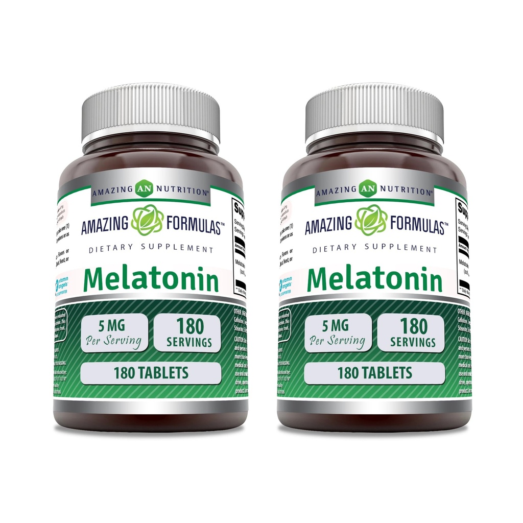 Incredibile Formulas Melatonin Supplemento | 5 Mg Per Serving | 180 compresse | Non-GMO | Gluten Free | Made in USA | Confezione di 2