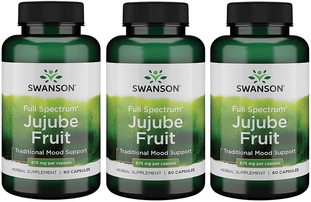 Swanson Jujube Fruit - Full Spectrum Kräuterergänzung Förderung eines ruhigen und entspannten Geistes - Natürliche Formel Unterstützung Stress & Stimmung Unterstützung - (60 Kapseln, 675mg Jeder) 3 Pack