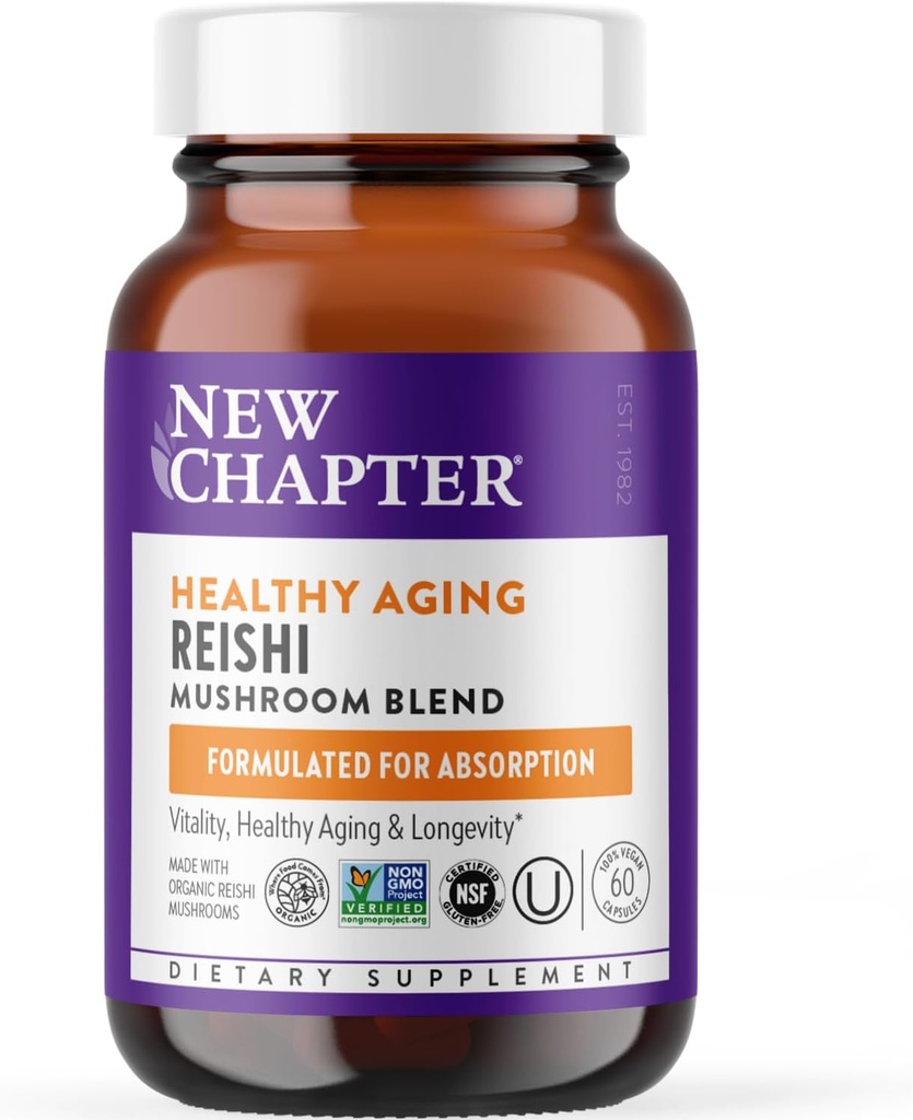 Nouveau chapitre Champignon Reishi - LifeShield Reishi pour un vieillissement en santé + Champignon Reishi biologique + végétalien + non-OGM, ingrédients nootropiques - 60 ct