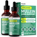 5-in-1 Gocce di Mullein per polmoni e Bronchial - Respiratory Lung Health Support con Mullen Leaf Extract for Lungs - Mullein Tincture with Elderberry, Echinacea and Ginger Root (60 Servings) (2-pack)