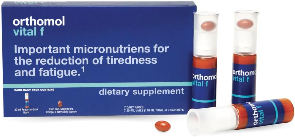 Ortomolo Vital F Vial, Multivitamina femminile, alimentazione da 7 giorni, Vitamine A, B, C, D, E, K, Calcio, Iodio, Omega-3