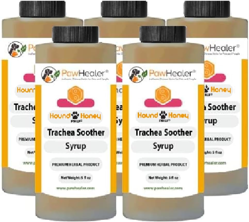 Trachea Soother Syrup 5PAK Hound Honey - Natural Herbal Remedy per sintomi di Trachea Collassata - Tastes Buono - Facile da amministrare (5 fl oz/ea)