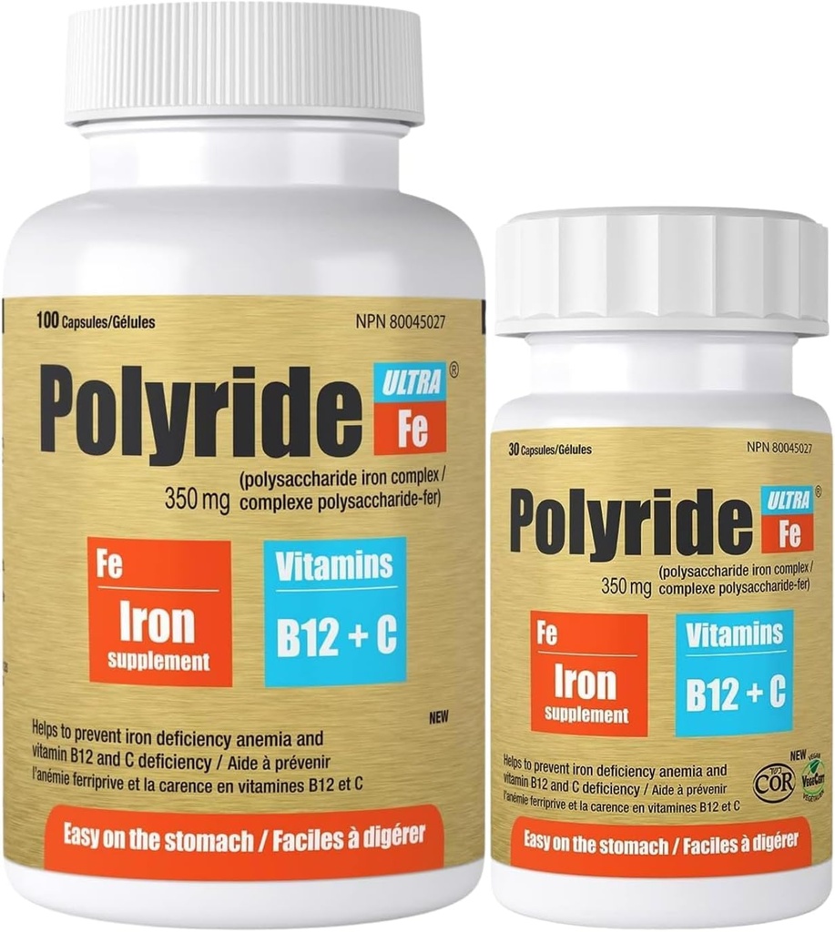 Ultra-Polysaccharid Eisen Supplement Complex 350 Mg - Energieunterstützung mit Eisen - Behandeln Eisenmangel Anämie - 125 mg Vitamin C und 1000 mcg Vitamin B12-100 Kapseln