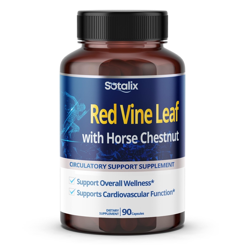 Foglia di vina rossa e castagna di cavallo, 50% Flavonoidi per il supporto della vena di gambe, pelle, benessere cardiaco - Made in USA