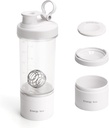 Blender Protein Shaker Tritan Bottiglia con Pillola/Powder Contenitore di stoccaggio per flacone da allenamento Protein Shakes-pre-Mixer Cup-Gym Sport Bottiglia di acqua con sfere di Whisk Bianco