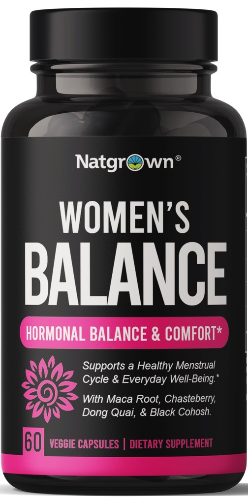Natgrown Hormon Balance für Frauen PMS & Menopause Supplement für Fruchtbarkeit Hormonal & Menstruationsunterstützung, Hilft Relief Hot Flashes - Maca Root, Vitex, Dong Quai & Black Cohosh Complex -Vegan Capsules