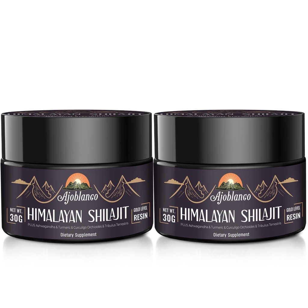 Ajoblanco 600mg natürliches Himalaya-organisches Shilajit-Harz - Himalaya Gold Shilajit-Harz mit biologischer Ayurveda-Mischung in hoher Potenz für Energie, Kraft &amp; Immunität, Paket von 2