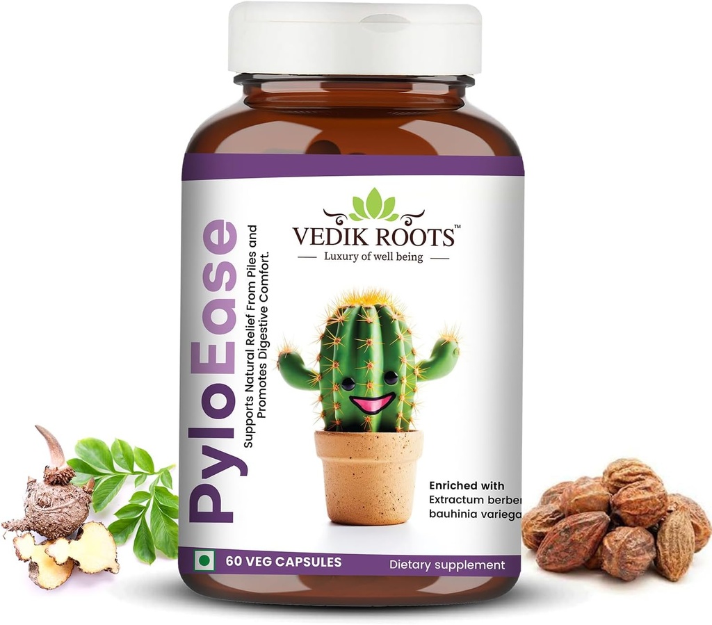 PyloEase | Ayurvedische Kräuter-Ergänzung Traditionell verwendet, um Verdauungskomfort und tägliche Balance zu unterstützen | Mit Relief von Verdauungsstörung | 60 Veg Kapseln, (Pack von 1)