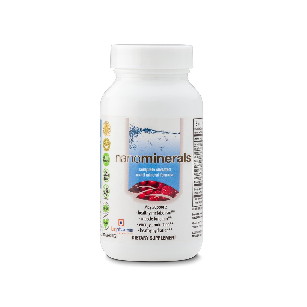 Biopharma Scientific NanoMinerals | Complete Chelat Multi-Mineral Capsules | Calcium, Magnesium, Zink, Eisen, Kalium, Kupfer, Chrom &amp; Mehr | 30 Servierungen