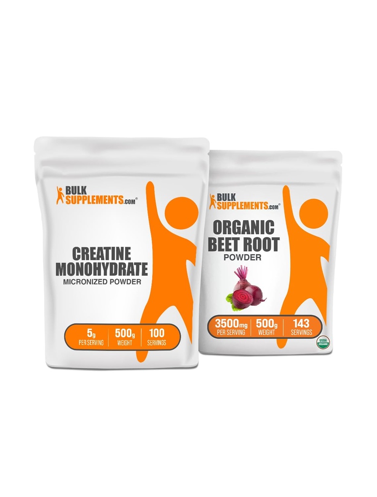 BulkSupplements Creatina + Polvere di radice di barbabietola organica 500g Bundle