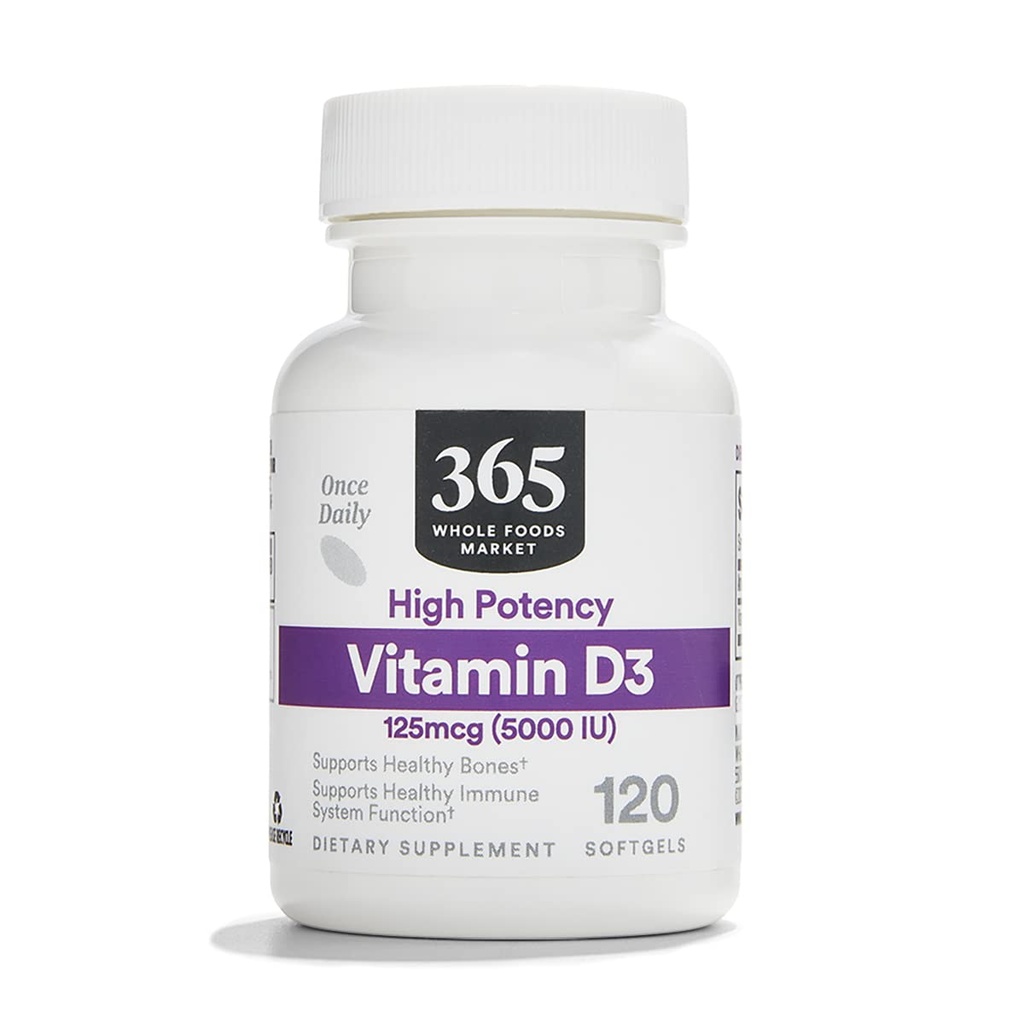 365 von Whole Foods Market, Vitamin D3 Softgels, 5000 IU, 120 CT