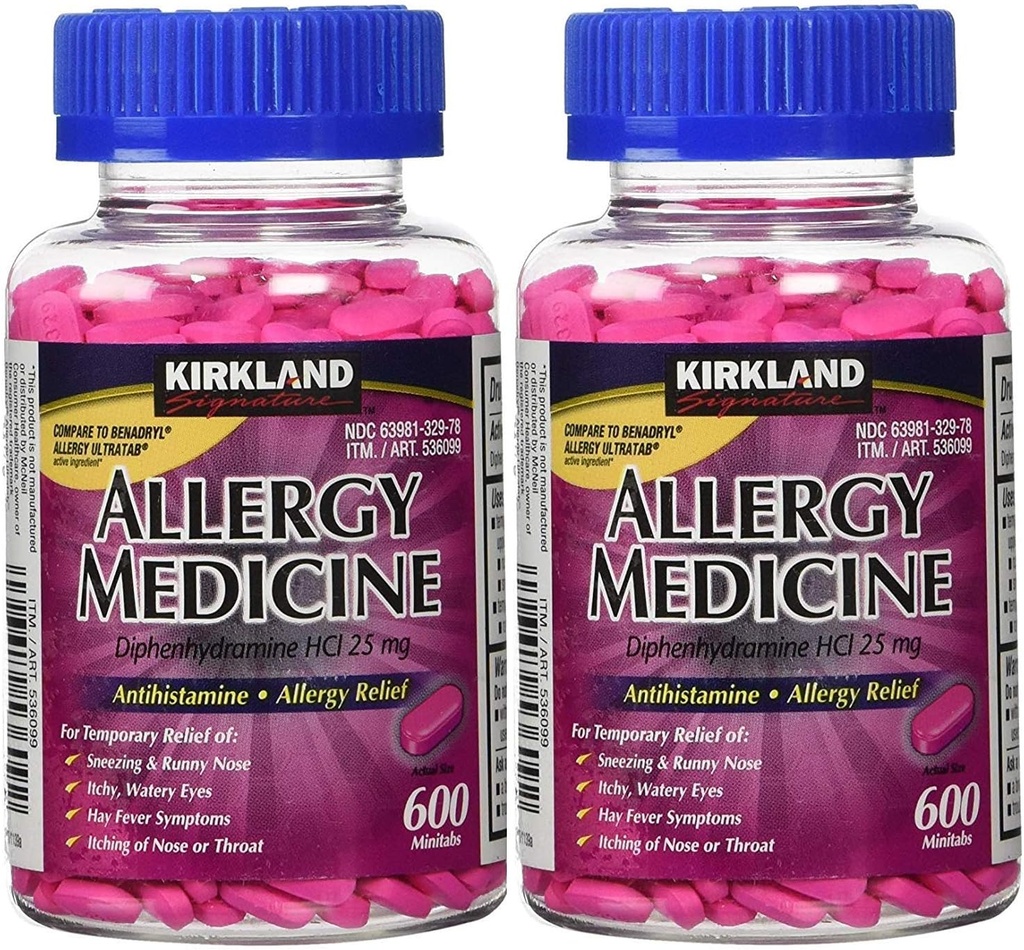 Kirkland Signature Allergy Medicine Diphenhydramine HCI 25 mg - 600 Minitabs - 2 Pack