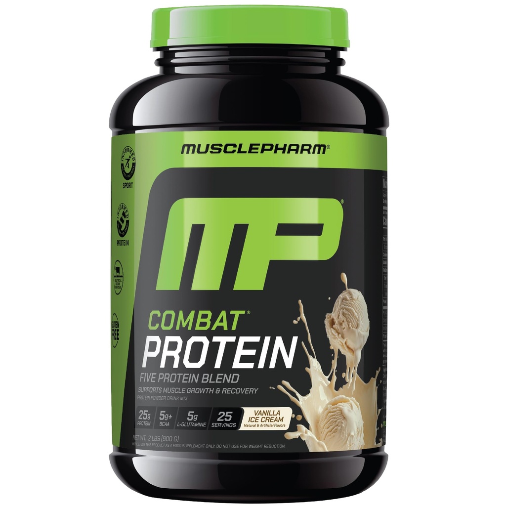 MusclePharm poudre de protéines de combat, vanille aromatisée, combustibles Muscles pour des séances d'entraînement productives, 5 sources de protéines, y compris les protéines de lactosérum et l'albumine d'oeuf, sans gluten, 2 lb, 25 portions