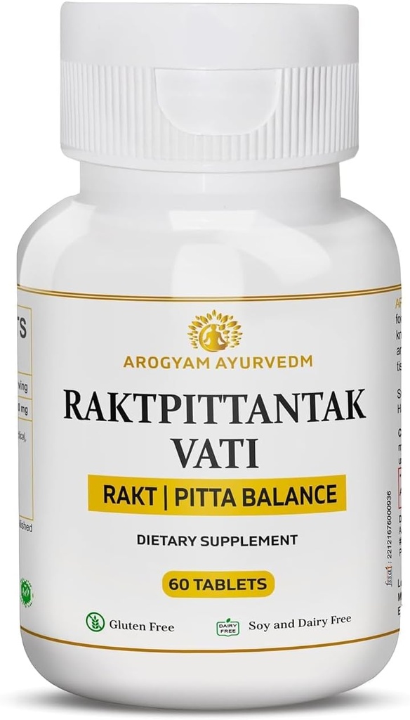 Dr. Pushp's AROGYAM AYURVEDM RAKATPITTANTAK VATI für Pitta Balance, Blutreiniger-Pack mit 60 Tabletten