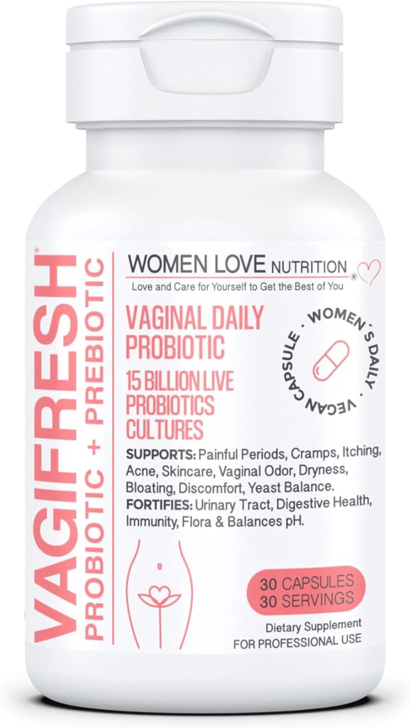 VAGIFRESH Vaginal Probiotics, pH Balance, Prebiotics & Lactobacillus. Frauen Vaginal Health Supplement - Gesunde Vaginal Odor & Flora, 30 Count.