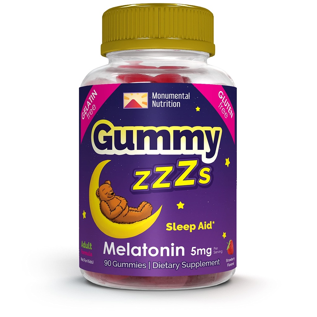 Gummy ZZZs Melatonin - Schlafgummis 5 mg - Erdbeer Flavor - 90 Count - Vegan-Friendly, Gelatin und Glutenfrei - Halal und Kosher Zertifiziert - Nachthemden für Männer und Frauen