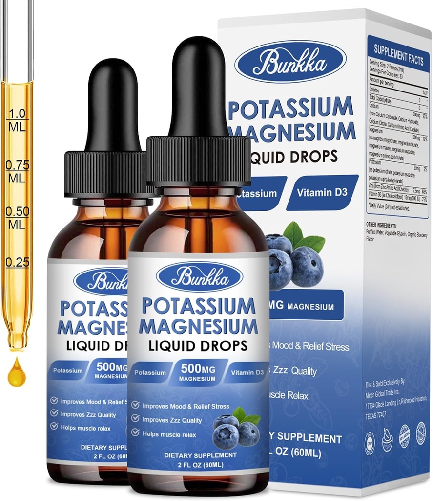(2 Pack) Kalium Magnesium Supplement Flüssigkeit mit Kalium, Magnesium, Kalium, Vitamin D3, Zink, für Erwachsene und Kind, Zuckerfrei