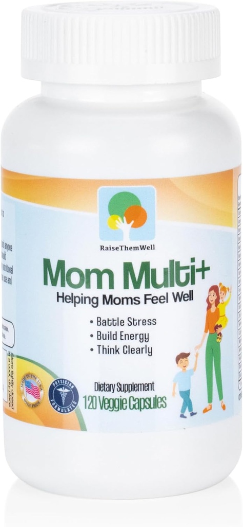 Raise Them Well Mom Multi+ Daily Multivitamin for Women with Active Folate, Adaptogens & Bacopa, Energy, Stress & Cognitive Support, 120 Veggie Capsule