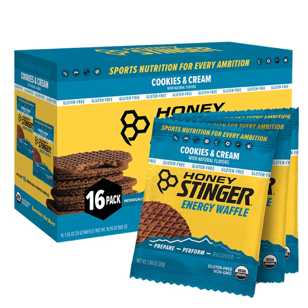 Honey Stinger Organic Gluten Free Cookies & Cream Waffle, Energy Stroopwafel for Exercise, Endurance and Performance, Nutrizione sportiva per la casa e la palestra, Pre & durante l'allenamento, 16 Waffle, 16.96 Ounce