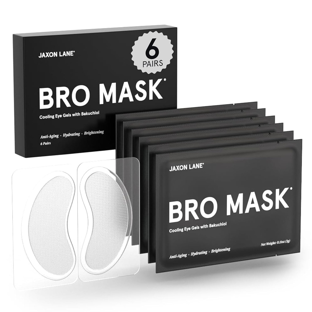 BRO MASK Under Eye Patches für Herren Hautpflege | Cooling Eye Masks for Dark Circles and Puffiness, Anti Aging Hydrogel Pads mit Bakuchiol, Caffeine & Niacinamide, Eye Bags Behandlung für Männer (6 Paare)