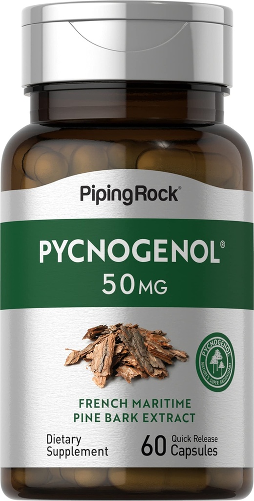 Piping Rock Pycnogenol Supplemento | 50 mg | 60 capsule | French Maritime Pine Bark Extract | Pinus Pinaster per gli uomini e le donne | Non OGM, Gluten Free