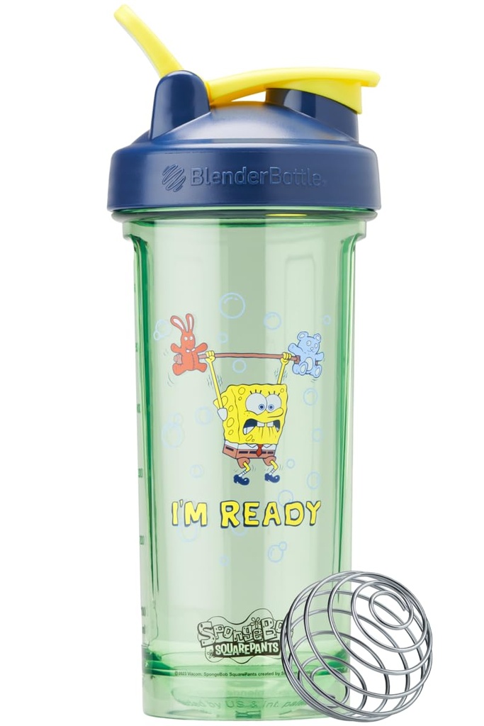 BlenderBottle Spongebob Shaker Serie Pro Perfetto per Protein Shakes and Pre Workout, 28-Ounce, Blue, Im Ready!