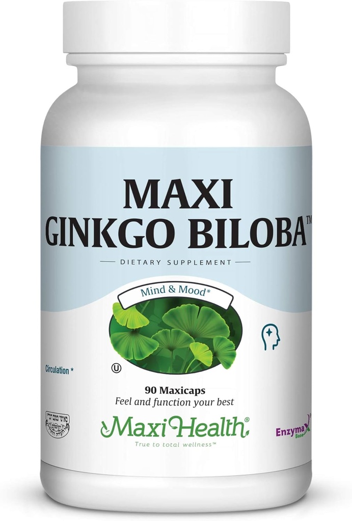 Maxi Health Ginkgo Biloba - Brain und Zirkulation Formel - 90 Kapseln - Kosher (QGB)
