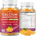 Calcium Gummies 1000mg con Vitamina D3 K2 & B Complex, Potassium, Calcio Magnesio Zinc Gummies per Bone, Muscolo, Mood e Immunità - Arancione Flavor 60 Gummies
