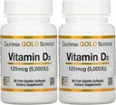 Vitamin D3 Supplement von California Gold Nutrition - Unterstützung für gesunde Knochen und Zähne - Immunsystem-Unterstützung - Glutenfrei, Non-GMO - 125 mcg (5.000 IU) - 2 Pack von 90 Fish Gelatin Softgels