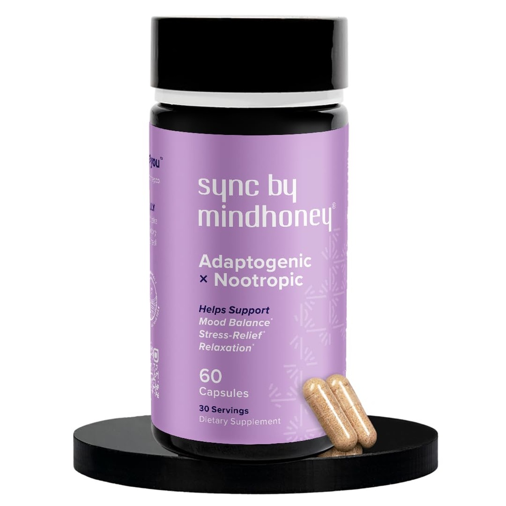 MINDHONEY | SYNC 60 Count, Premium All-in-One Adaptogenic Supplement | Relaxation, Mood Balance, Stress | Magnesium, Ashwagandha, Nootropics, Adaptogene, Mineralstoffe & Vitamine