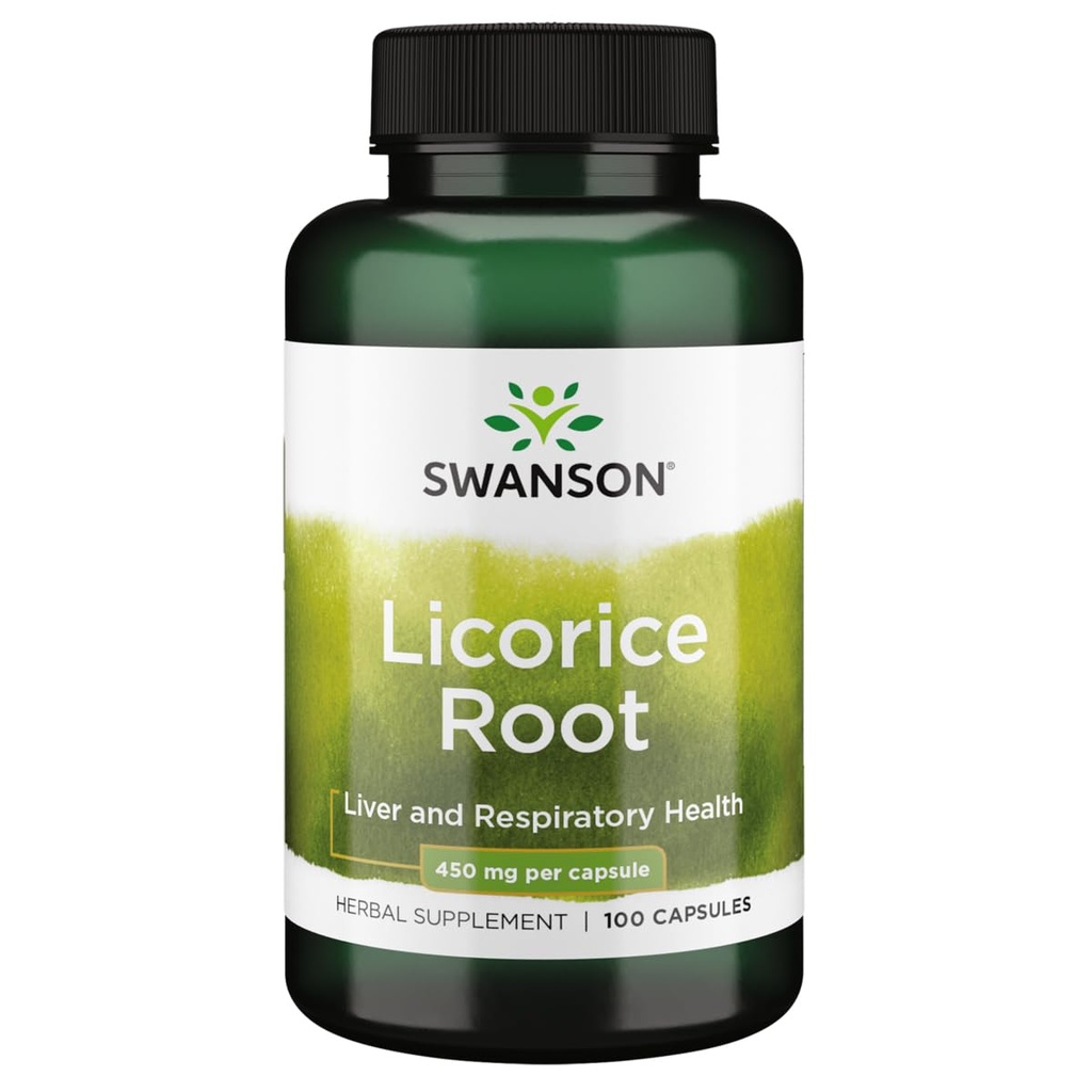 Swanson Premium marque réglisse racine 450 Milligrammes 100 Capsules
