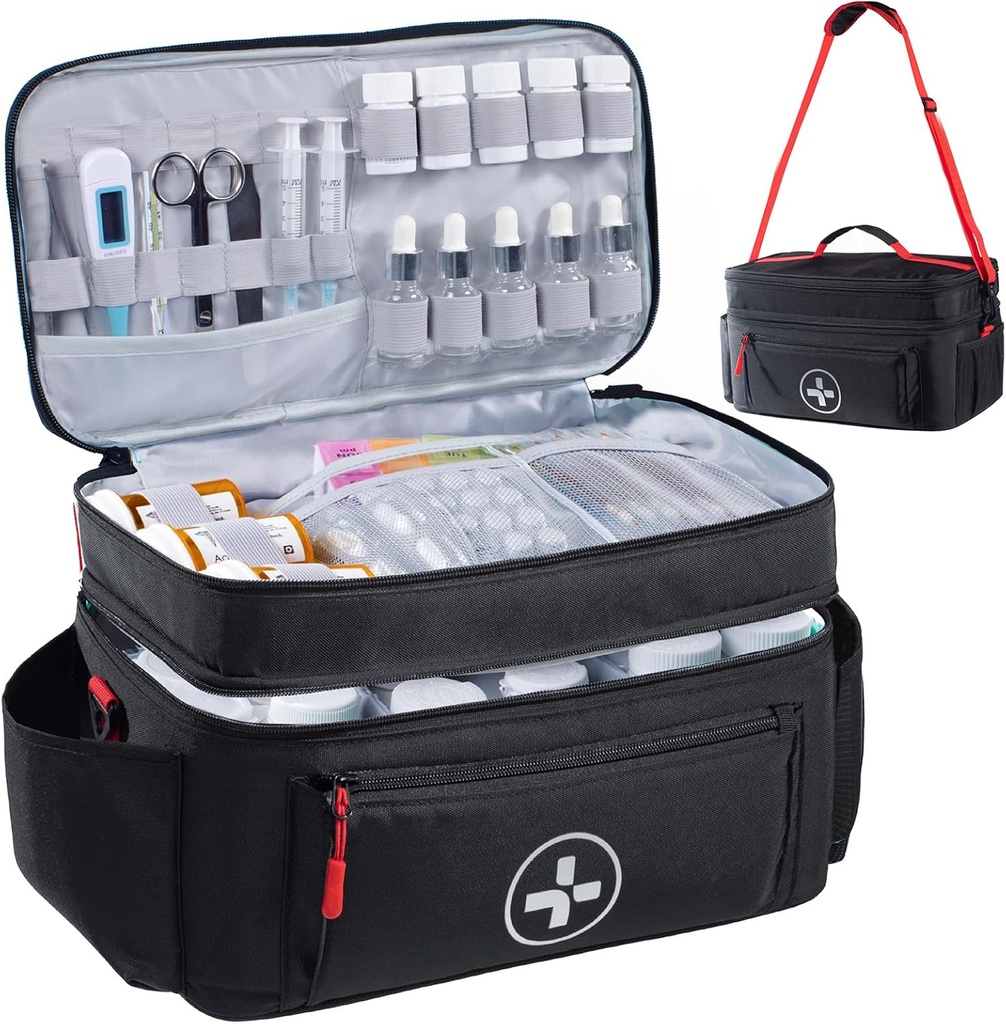 BAGSFY Travel Medicine Bag Organizer, Sacchetto Medico Vuoto, Bottiglia di Pillola Organizzatore per la casa, Grande stoccaggio di farmaci, Custodia di trasporto di viaggio Borsa di primo soccorso Bags vuoto, Kit di emergenza.