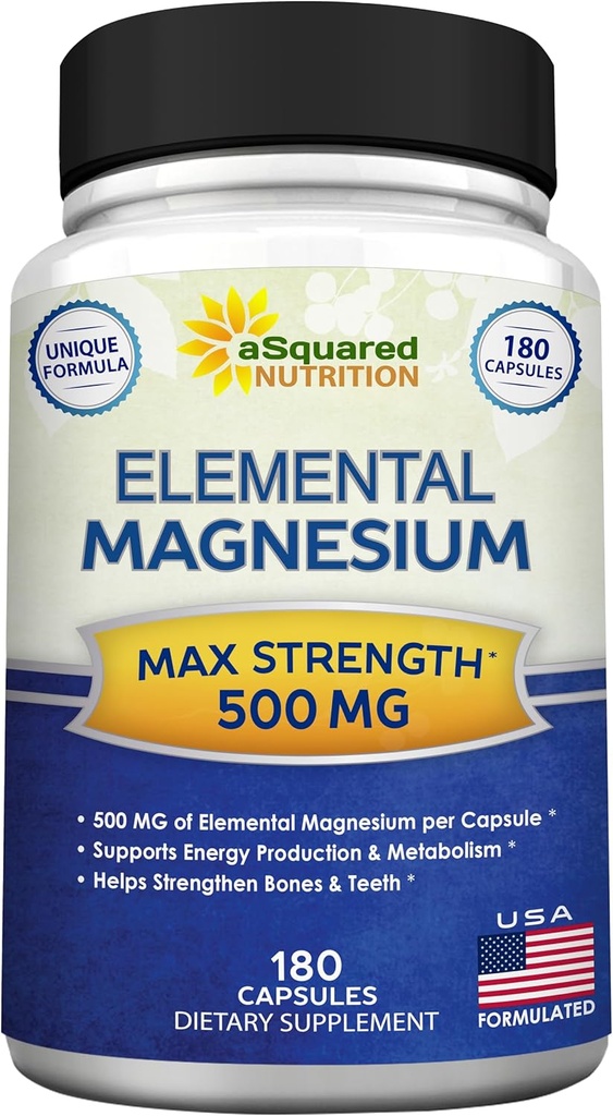 aSquared Nutrition Proprietario Magnesio 500mg – Citrato di Magnesio di Alta Assorbimento & Ossido – 180 Capsule Veggie, 180 Day Supply – USA Formulated & Third-Party Tested