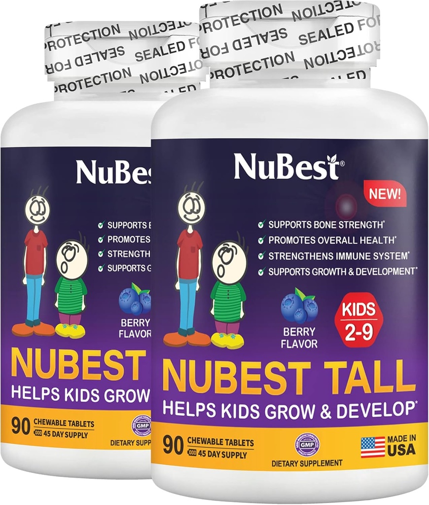 NuBest Tall Kids - Kleinkinder Vitamine und Kinder Vitamine für Alter 2 bis 9 - Unterstützung Knochenstärke, Gesundheit und Immunität - Tierformen - 180 Kaubare Berry Tabletten | Pack 2