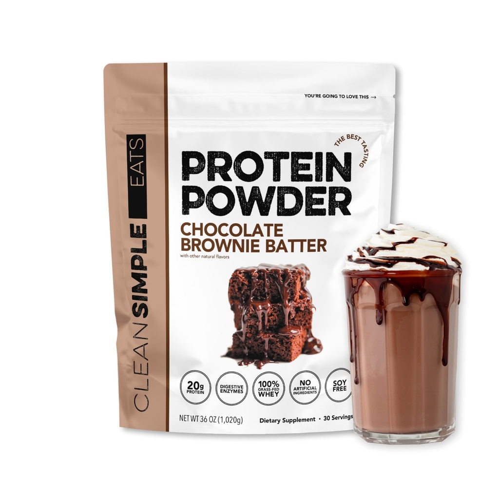 Pulire la polvere di proteine del siero di latte, cioccolato Brownie Batter Flavor naturalmente addolcito, 100% polvere di proteine del fegato di erba con enzimi digestivi & No ingredienti artificiali, senza glutine, 30 porzioni