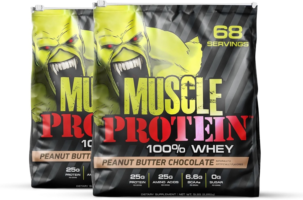 COLOSSAL LABS Muscle Whey Protein polvere di proteine aromatizzata, 25.000 mg di aminoacidi/Serving, filtrata a freddo (Packaging May Vary) (10 Pound (Pack of 2), burro di arachidi)