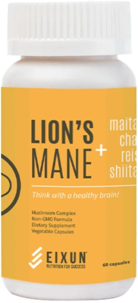Lion's Mane, Nootropic, Supplemento per il cervello, Mushroom Complex, Maitake, Shitake, Focus, Natural Energy, Immune System, Concentrazione, Salute cardiovascolare, Riduce lo stress, 60 capsule.