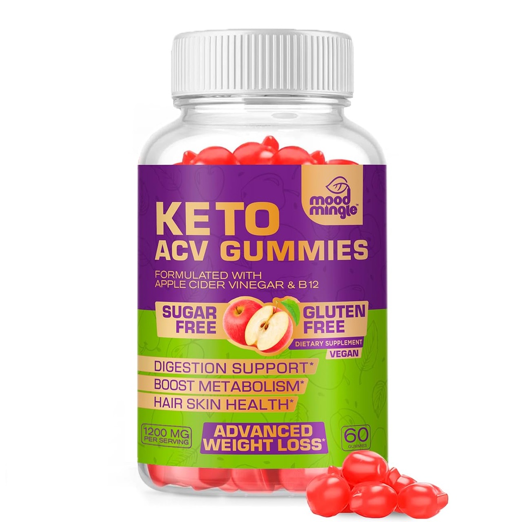 Keto ACV Gummies per la perdita di peso avanzata - Gluten & Sugar-Free Apple Cider Vinegar Rapid Fat Burner Diet Supplemento per gli uomini delle donne - 60 Gummies (1000MG)