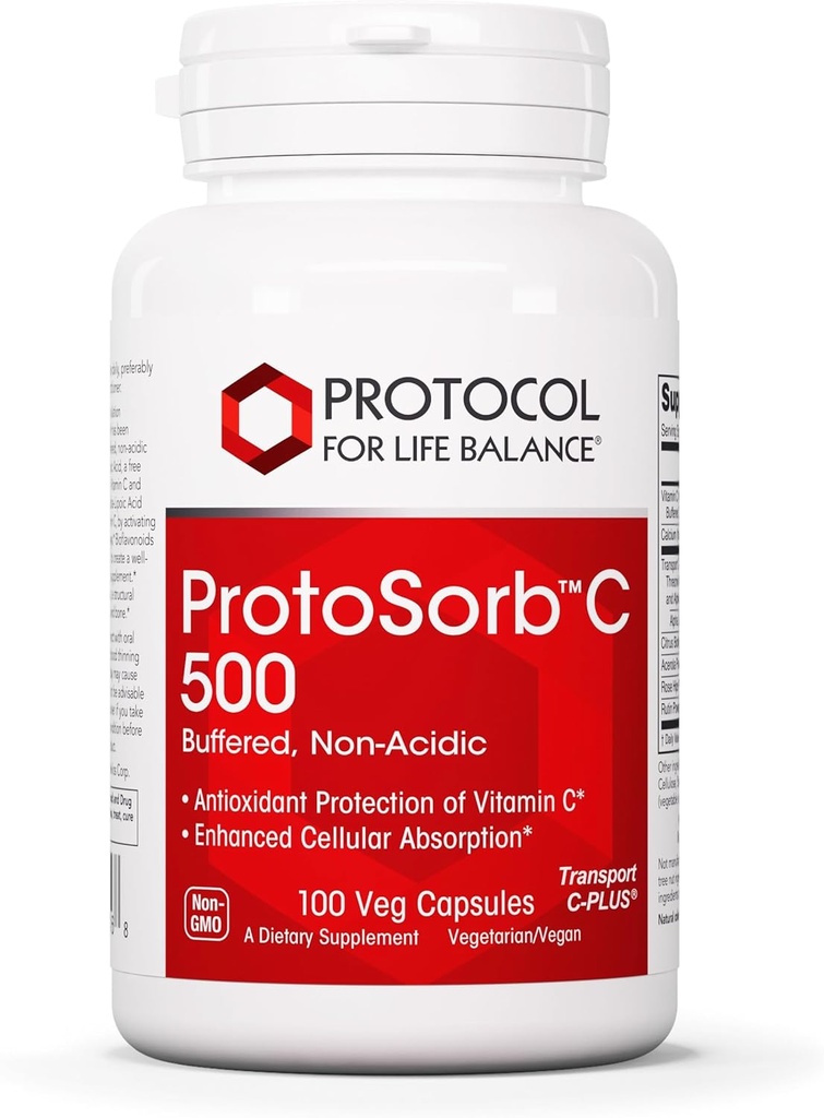 Protocollo Protosorb C 500 - Vitamina C altamente assorbibile - per il Sistema Immune & Bone Health Supplement* - con Acido Alfa-Lipoico - Buffered, Vitamina Non Acidica C - 100 Caps Veg