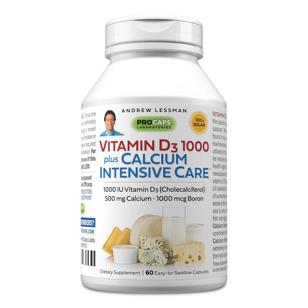 ANDREW LESSMAN Vitamina D3 1000 Plus Calcium Intensive Care 60 capsule - Essenziale per l'assorbimento del calcio, Supporta la salute del chiodo, la funzione muscolare sana. Gentle, facile da assorbire. Nessun Additivo